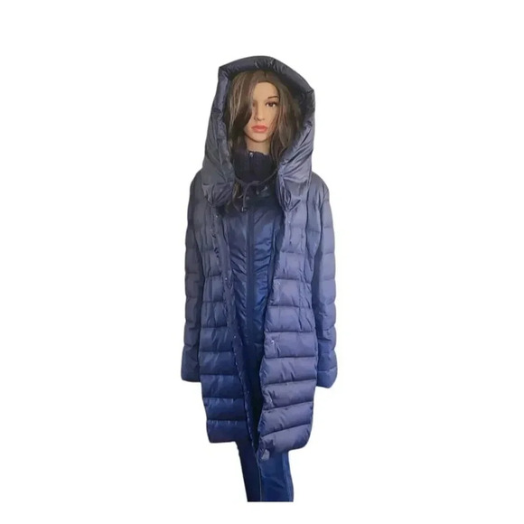 T Tahari 100% Polyester Puffer Hood Jacket Blue Zipper Long Sleeve Size Large - Picture 3 of 15
